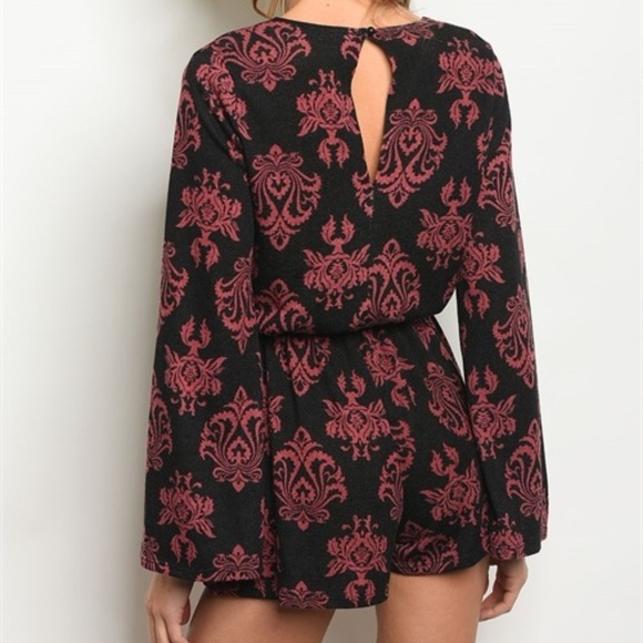 Azal Black and Wine V-neck Romper - Picture 2 of 2